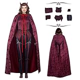 AENEY Wanda Maximoff Costume, Scarlet Witch Halloween Costume Suit With Wanda Cloak Headpiece, Adult Women's, Red, M