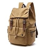 Rufun Canvas Backpack Vintage Rucksack Schoolbag for Laptop Daypack Hiking Travel Large Capacity Bag Unisex (Khaki)
