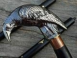 Antique Solid Brass Raven Head Handle Nautical Style Walk Stick With Black Wooden
