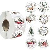 500pcs Round Christmas Stickers 2.5cm,Christmas Stickers Roll Merry Christmas Round Self Adhesive Sticker for Card Making Sealing Envelopes Wrapping Presents Christmas Party Sticker Decoration