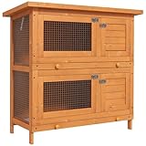 PawHut 2-Tier Double Decker Wooden Rabbit Hutch Pet Cage Guinea Pig Hutch with Sliding Tray Opening Top