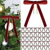 MEGETGOD 36 Pcs Christmas Tree Bows - 7.9 x 5.9 Inch Vintage Velvet Bow with Tie, Reusable Burgundy Christmas Decorations, Bows for Gift Wrapping Wreath DIY Craft Home Decor