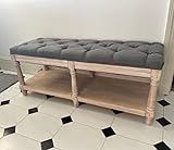 French Style Bench Shabby Chic Ottoman Large Bed Foot Stool Vintage Antique Hallway Bedroom Window Cushion Seat Rustic Wood Shoe Chair Storage Cabinet (Grey)