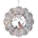 SPRING SONG Cat 3D Kinetic Wind Spinner for Yard and Garden Mirrored Stainless Steel Spinner Indoor and Outdoor Hanging Decor Crafts Ornament Gifts Kinetic Art Yard Garden Hanging Wind Spinner