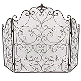 Fire Guard Free Standing 3 Panel Fireplace Spark Screen Recycled Iron Antique Brown Finish Fire Guard