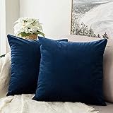 MIULEE Decorative Velvet Cushion Covers 45cm x 45cm/Square Throw Pillowcases for Sofa Bedroom with Invisible Zipper 18x18 Inch Navy Blue Sets of 2