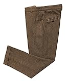 AeoTeokey Men's Suit Pant Herringbone Tweed Dress Vintage Trousers Casual Thick Wool Pleated Front(Brown, 40W x 30L)