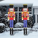 GlikCeil 2 Pcs 6ft Large Metal Christmas Nutcracker Outdoor Decoration Xmas Nutcracker Yard Signs Christmas Tall Metal Soldier Stakes Ornament for Xmas Holiday Garden Lawn Porch Pathway (Vintage)