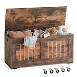 Mondeer Storage Chest, Storage Bench with 4 Wheels, Blanket Box with 2 Safety Hinges Modern Style, for Hallway Bedroom Living Room, 40 x 100 x 49 cm, Rustic Brown