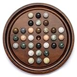Deluxe Solitaire Game Set: 12.6'' Solid Wooden Board, 32 Natural Marble Balls, Single-Player Strategy and Smart Games