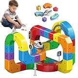 Clickrail Electric Train Set Flexible Race Track,Electric Train Set,Magnetic Train Track Set,Gravity-Defying 3D Embedded Layouts & Motorized Car,Flexible Race Car,STEM Building Toy for Kids (81Pcs)