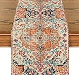 Vintage Persian Table Runner, 72 x 13 inches, Machine Washable, Fade Resistant, Orange and Blue Floral Pattern