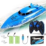 Habuddy RC Boat, 2.4 GHz High Speed Mini Boats, Remote Control Boats for Pools & Lakes, Radio Controlled Watercraft for Kids, 30+ Mins, 2 Batteries, Blue