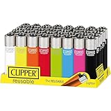 Pack of 8 Diffrenet Clipper Lighter Solid Refillable Mixed Assorted Colour Replaceable Flint Lighters (8x)