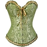 Josamogre Green Corset Top Bustier Basques Lace Up Boned Women Satin Vintage Outfit XS