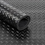 Black Rubber Matting Roll | Thick Heavy Duty Flooring Mat, Indoor & Outdoor, Non-Slip, Waterproof & Easy to Cut | Ideal for Garage, Vans, Gym, Shed Floor | 1.5m Width 3mm (Checker Plate, 1m x 1.5m)