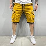 Summer Quick-Drying Shorts Men'S Jogging Short Pants Casual Fitness Streetwear Men Multi-Pocket Sport Casual Hip Cargo Shorts Xl Yellow