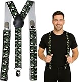 RockParty Unisex Adjustable Army Braces – Y-Clip Suspenders for Fancy Dress, Casual Wear & Costume Events- Green, Black & White Army