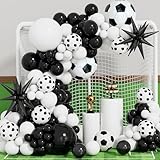 Adeyoo Football Balloon Arch Garland Kit - Black and White Balloons with Football Print Balloons, Soccer Explosion Star Foil Balloon for Birthday Soccer Theme World Cup Party Decorations