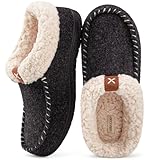 VeraCosy Women's Moccasin Slippers Warm Comfy Faux Wool Memory Foam Indoor House Shoes Black, 6 UK