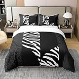 richhome Valentine's Day Heart 100% Nature Cotton Duvet Cover Super King,Vintage Country Splicing Bedding Set,Wild Zebra Cheetah Comforter Cover Bedding(No Comforter)