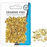 100 Metal Drawing Pins, Brass Thumb Tacks for Notice Boards, Art and Crafts, Work/Office, Map Marking and More (100 Drawing Pins)