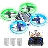 Mini Drone with 720P HD Camera for Kids and Adults, RC Quadcopter with LED Light, 3 Modular Batteries, Headless Mode, 3D Flips, Childrens Drone Toys Gifts for Boys and Girls,M2C Green