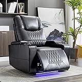 Merax Electric Recliner Chair TV armchair with USB Charge Port, 360 Swivel Tray Table, Hand in-Arm Storage, and Cup Holders, Ambient Lighting Gaming Recliner Chair Home Theater Seating (Black)
