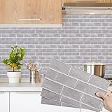 Decoroom Tile Stickers Grey 12pcs/15x30cm Brick Self Adhesive Wall Tiles Vinyl Peel and Stick Waterproof DIY Home Decor Stick on Transfers Kitchen Bathroom Backsplash