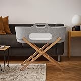 SnuzBaskit, Moses Basket with Mattress & Stand, Lightweight Bassinet Set for Newborn Babies aged Up To 6 Months, Stylish & Versatile Design for Home or Travel, Light Grey & Natural