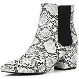 Perphy Snake Print Boots Pointed Toe Chunky Heels Ankle Boots for Women Black White 5 UK/Label Size 7 US