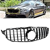 ANGRONG Front Bumper Grill GT Style Radiator Racing Mesh Grille Compatible with Mercedes Benz C-Class W205 A205 C205 2018-2022 Gloss Black