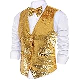 Dress Up America Sequin Vest with Bowtie - Sparkly Vest for Men (Gold, X-Large)