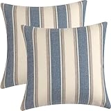 FSZhenZuan Pack of 2 Cushion Covers 45x45cm Decorative Blue Striped Throw Pillow Covers Boho Soft Retro Pillowcases with Invisible Zipper for Couch Bed Living Room Home Decor