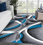 Persian Area Rugs 2305 Turquoise White 4 x 5 Modern Abstract Area Rug Carpet