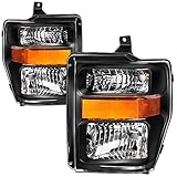 AUTOSAVER88 Headlight Assembly Compatible with 2008-2010 Ford F250 F350 F450 Super Duty Black Housing(FO2502243 FO2503243)