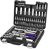 WORKPRO 108-Piece 1/4"&1/2" Drive Socket Set with Bits, Quick Release Ratchet Wrench - CR-V Mechanic Tool Set for DIY, Car Repair