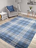 Modern Soft Denim Blue Tartan Highland Check Rugs (80cm x 150cm)