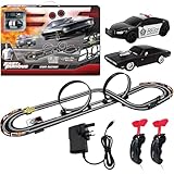 Fast & Furious Stunt Raceway Electric Racetrack Slot Car Set, 2x 1:43 Replica Cars, With 360 Loops & Lap Counter, Track 7.3M / 24FT Racetrack For Kids, UK 3-Pin Plug