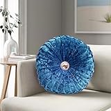 Mehar Bedding Crush Velvet Cushion Filled With Glittery Stitched Small Filled Diamond Round Velvet Cushion Sofa Bed Throw Covers with Attractive 9,colors (Teal Blue, 35 x 35 cm 14" x 14")