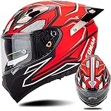 Adult Full Face Retro Motorcycle Helmet Fiberglass Shell ECE Approved Flip Up Front Helmets Dual Anti-Fog Visors Full Face Helmet for Adults Men Women C,M=56-57CM