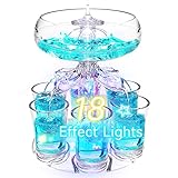 Party Drink Dispenser with 6 Shot Glasses Set - 18 Effect Lights Shot Glass Dispenser Acrylic Touchless Shot Pourer for Juice Spirits Cider Whiskey Cocktail, Fun Bar Accessories Home Gifts (V2 LED)