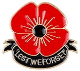FENGJI Red and Gold Poppy Badges Flower Lapel Black Ribbon Brooch Pin LEST WE FORGET