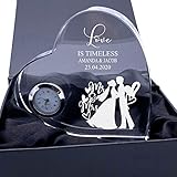 ukgiftstoreonline Engraved Heart Crystal Glass Clock Wedding Gift Or Wedding Present