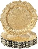 LATERN 12Pcs Reusable Gold Charger Plates, 33CM Reef Plastic Dinner Charger Plate Large Round Serving Plate for Christmas Thanksgiving Halloween Wedding Party Catering Event Table Decoration