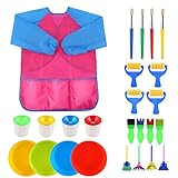 VEYLIN Kids Painting Set - 25 Paint Brushes Sponges Paint Bowls Spill Proof Paint Pots Kits with Apron for Toddler Art Crafts