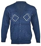 Z1 Mens Classic Zip Up Or Button Up Cardigan Argyle Diamond Grandad S M L XL (Small, Dark Blue - Button)