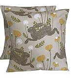 Pack Of Two 2 x 16" x 16" (40cm x 40cm) Handmade Clarke & Clarke March Hares Linen Mustard Yellow White Brown Cushion Covers