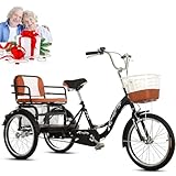 MegLob Adult Tricycles for Seniors, 20IN Adult Tricycle with Large Basket & Backseat, Tandem 3 Wheel Cruiser Bike, 1 Speed Trike Bike, Three-Wheeled Bicycle for Shopping/Picnic/Outdoor Sports,Black