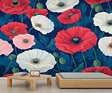 YEMYOR Poppy Murals Red and White Poppy Wallpaper Vintage 3D Plant Flower Living Room Mural Wallpapers Modern Flower Bedroom Wall Mural Renter Friendly Wallpaper-100x70cm